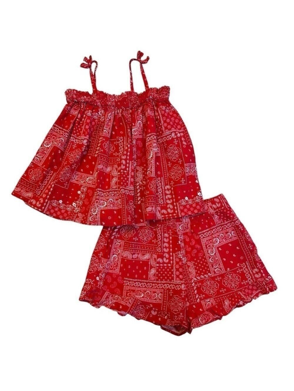 Carters Bandana Print Spaghetti Strap Flared Top & Cotton Elastic Waist Shorts